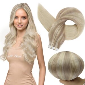 Straight Stitched Tape Hair Extensions Scandinavian Blonde Virgin Cuticle Aligned Hair