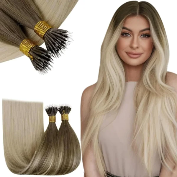 Nano Ring Extensions Hair Rooted Golden Blonde Color Super Premium Vietnamese Good Price - Image 4