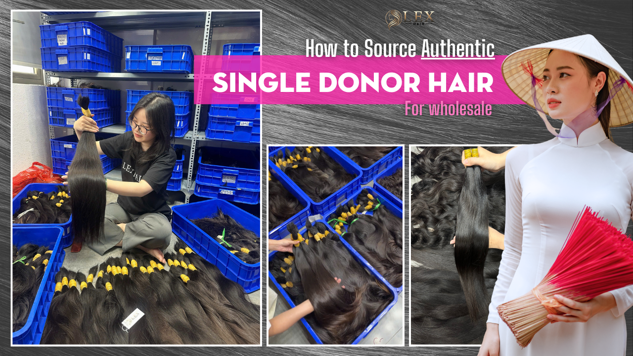 Raw Vietnamese single donor human hair being carefully sorted and prepared at Lexhair factory for wholesale supply
