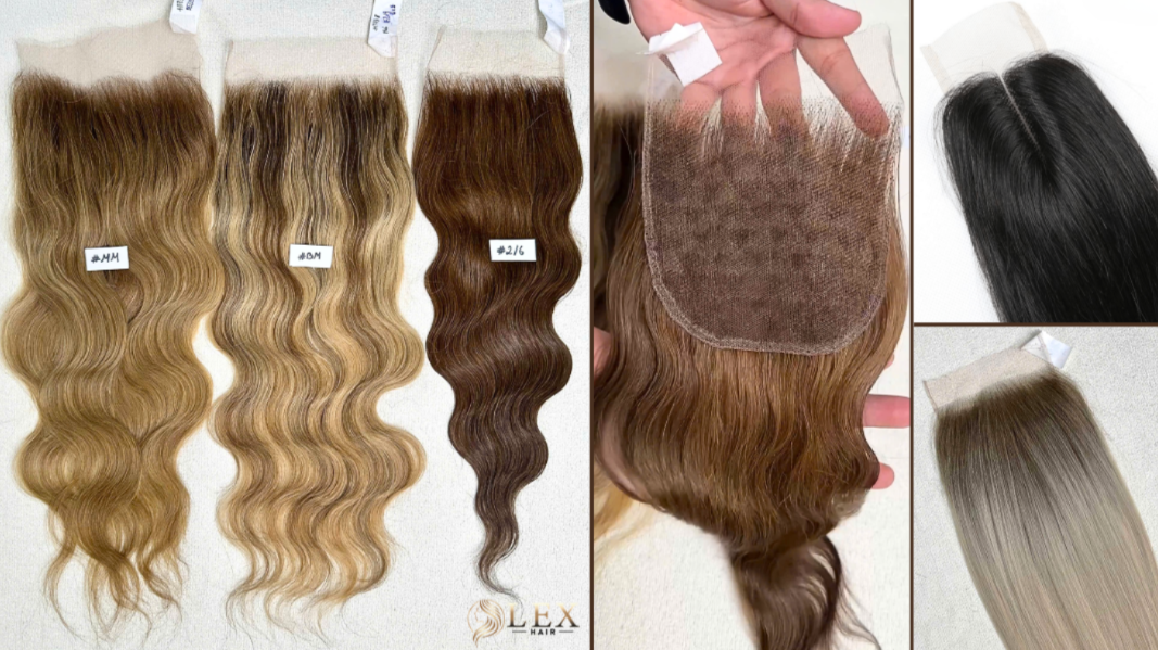 A lace closure is a small lace piece that sits at the crown or parting area of a wig or sew-in