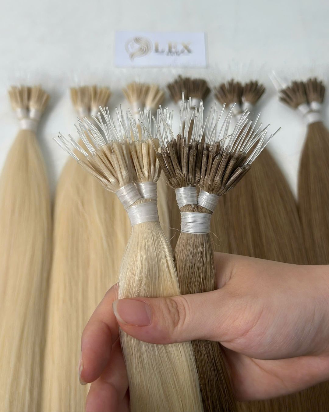 Nano Tip Hair Extensions – Color #60W and Color #8 at Lexhair