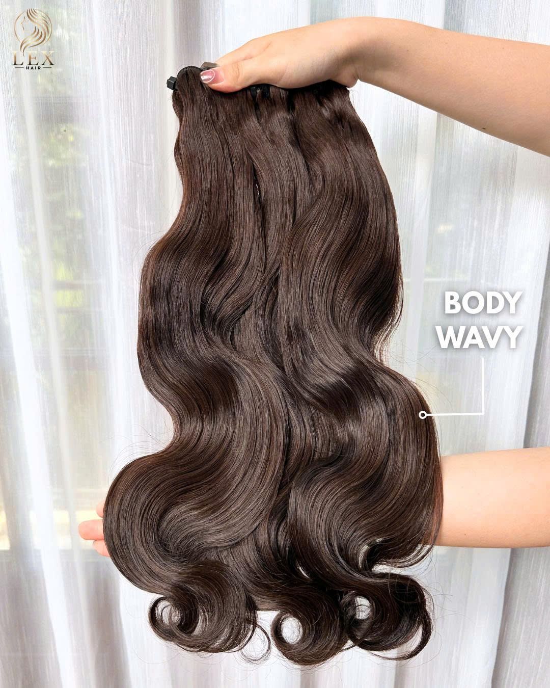 Brown Color Body Wavy Raw Hair Weft at Lexhair