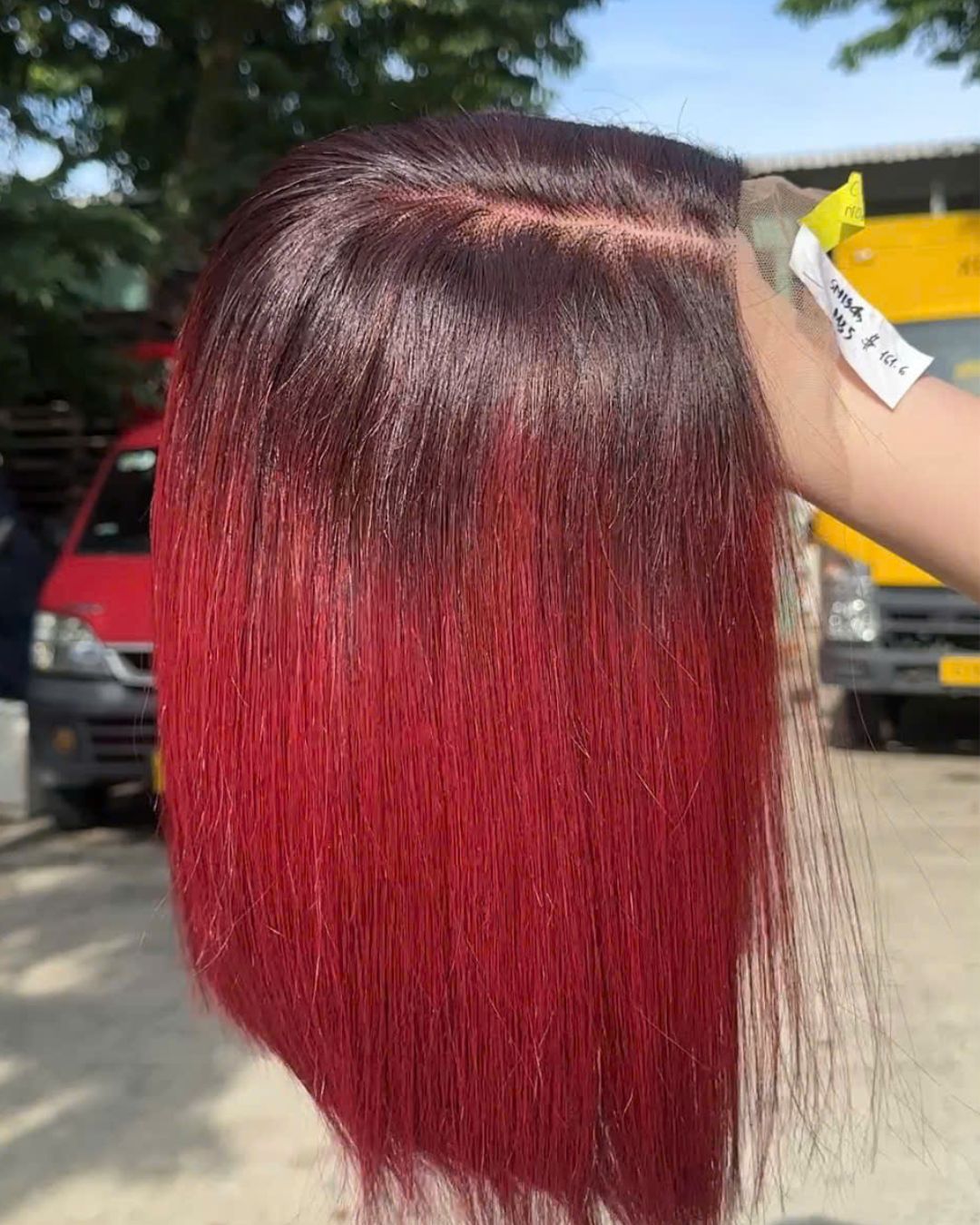 Burgundy Color Wig - Double Drawn Bone Straight Hair at Lexhair