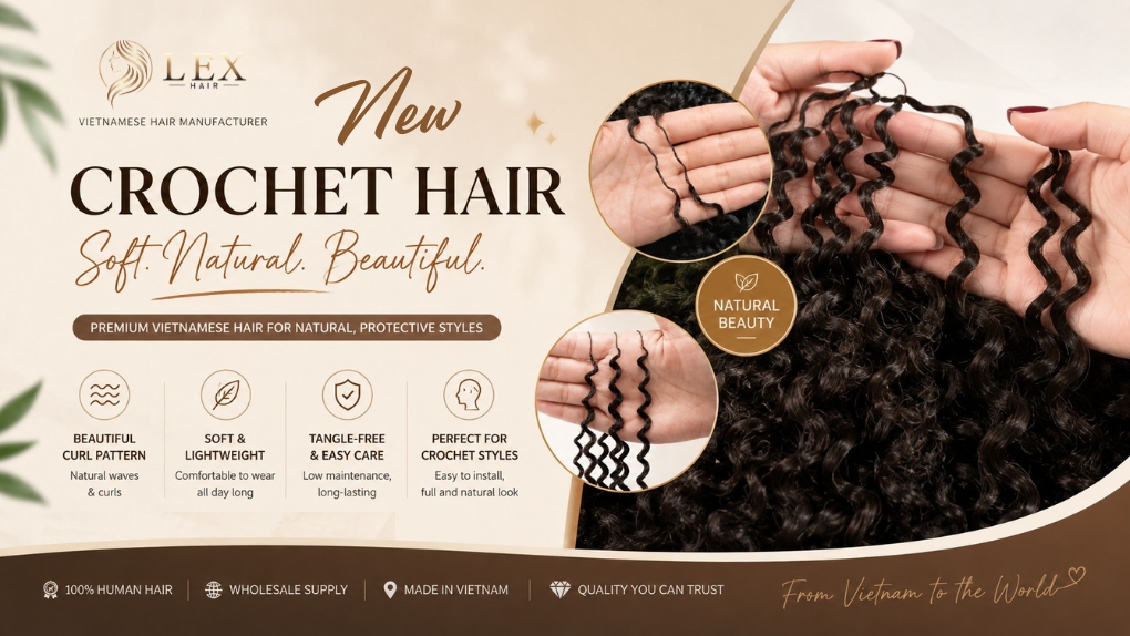 New crochet hair 2026 trend — natural curl pattern human hair by LexHair Factory Vietnam