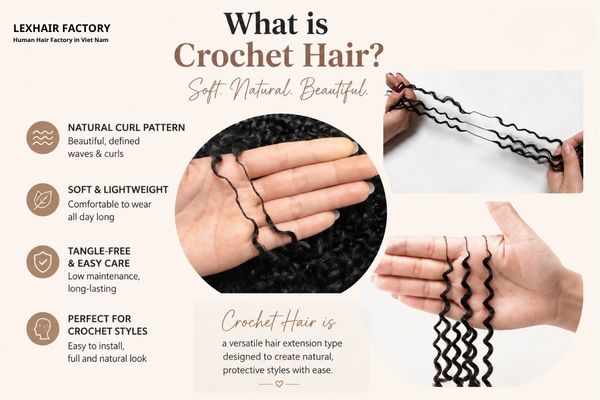What is new crochet hair - soft, natural curl pattern human hair extension by LexHair Factory Vietnam
